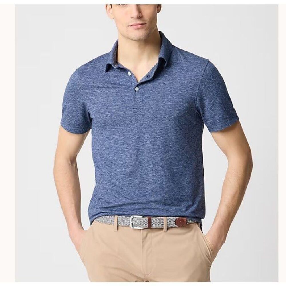 J.CREW Polo Shirt Men Large Performance Heather Blue Moisture Wicking BW546